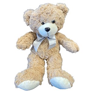 Urso de Pelúcia com Laço Prata - Bege - 40cm - 1 unidade - Rizzo