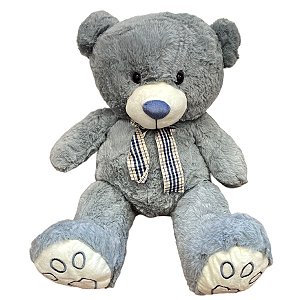 Urso de Pelúcia com Laço - Cinza - 54cm - 1 unidade - Rizzo