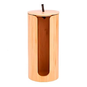 Porta Algodão Disco de Bambu com Tampa - 17,5x8cm - 1 unidade - Rizzo