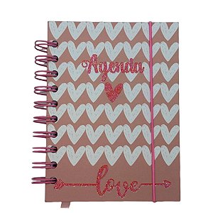 Agenda Permanente Rose com Corações - 160 Folhas - 13x15,1cm - 1 unidade - Rizzo
