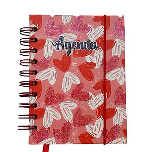 Agenda Permanente Rosa com Corações - 160 Folhas - 13x15,1cm - 1 unidade - Rizzo