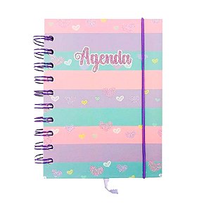 Agenda Permanente Listrado Roxo, Rosa e Azul - 160 Folhas - 13x15,1cm - 1 unidade - Rizzo
