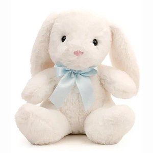 Coelho de Pelúcia Branco com Laço Azul - 25cm - 1 unidade - Cromus - Rizzo