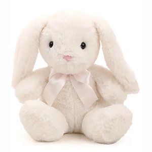 Coelho de Pelúcia Branco com Laço Rosa - 25cm - 1 unidade - Cromus - Rizzo