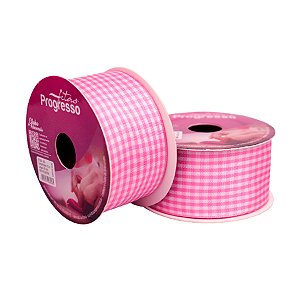 Fita de Cetim 10m x 38mm - Cor 240 - Xadrez Rosa Escuro - Rolo 10 metros  - 1 unidade - Progresso - Rizzo