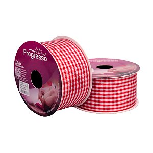 Fita de Cetim 10m x 38mm - Cor 209 - Xadrez Vermelho - Rolo 10 metros  - 1 unidade - Progresso - Rizzo