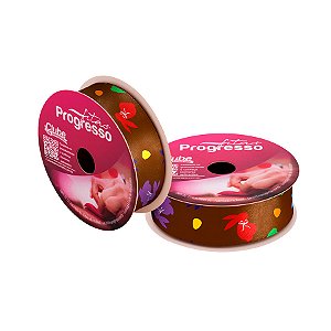 Fita de Cetim 10m x 22mm - Cor 200 - Coelhos Coloridos Marrom - Rolo 10 metros  - 1 unidade - Progresso - Rizzo