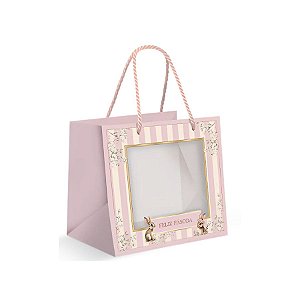 Sacola Premium Para Caixa Meio Ovo Com Visor - Doce Páscoa - 30x26x14cm - 1 unidade - Cromus - Rizzo