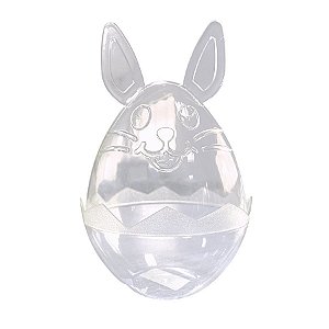 Ovo Acrílico Transparente com Rosto de Coelho e Orelhas - 17cm - 1 unidade - Rizzo