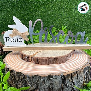Enfeite Decorativo de Páscoa - Feliz Páscoa com Coelho de Laço - 25cm - 1 unidade - Rizzo