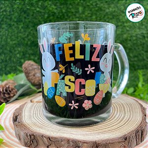 Caneca de Vidro - Coelho com Cesta - Feliz Páscoa - 320ml - 1 unidade - Rizzo