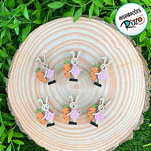 Mini Prendedor Decorativo de Páscoa - Coelho Rosa Segurando Cenoura - 5cm - 6 unidades - Cromus - Rizzo