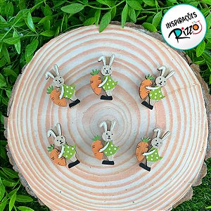 Mini Prendedor Decorativo de Páscoa - Coelho Verde Segurando Cenoura - 5cm - 6 unidades - Cromus - Rizzo