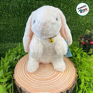 Coelho de Pelúcia Sentado com Sino - Branco - 22cm - 1 unidade - Rizzo