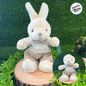 Coelho de Pelúcia Branco com Moletom e Touca - 30cm - 1 unidade - Rizzo