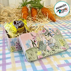 Lata de Metal Retangular de Páscoa - Coelhos Músicos - 11,5cm - 1 unidade - Rizzo