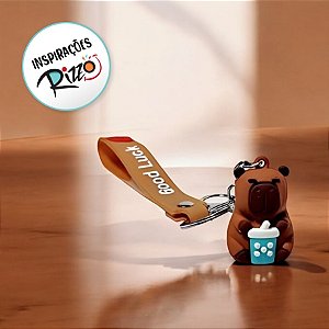 Chaveiro Good Luck Capivara Tomando milkshake Azul - 4cm - 1 unidade - Rizzo