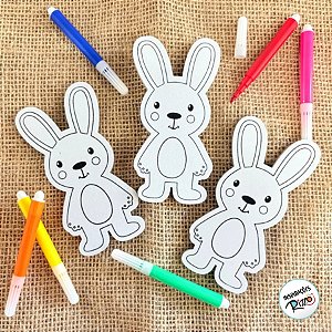 Kit para Colorir de Páscoa - 11,5cm - 3 Coelhos e 6 Canetinhas - Rizzo