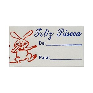 Etiqueta De Páscoa - De/Para - Coelho Vermelho e Escrita Azul Escuro - 2cm - 100 unidades - Rizzo