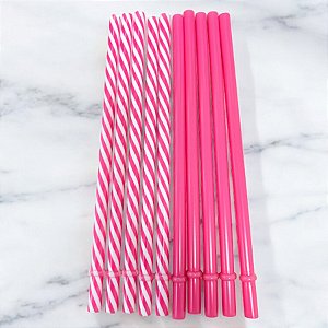Canudo De Plástico - Rosa e Branco - 19cm - 10 unidades - Cromus - Rizzo