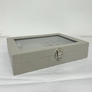 Porta Jóias Com Visor - Cinza - 20x4x15cm - 1 unidade - Rizzo