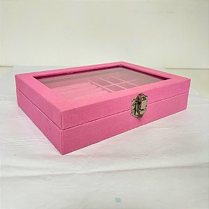Porta Jóias Com Visor - Rosa - 20x4x15cm - 1 unidade - Rizzo