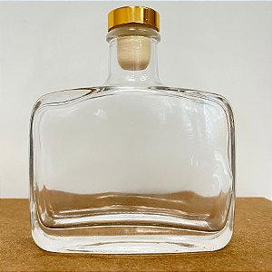 Frasco para Perfumaria de Vidro Retangular - Dublin Transparente com Rolha Dourada - 200ml - 1 unidade - Rizzo
