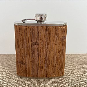 Cantil Inox com Couro Claro de Bolso para Whisky - Modelo 3 - 175ml - 1 unidade - Rizzo