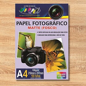 Papel Fotográfico Matte Fosco A4 108g - 100 unidades - Rizzo