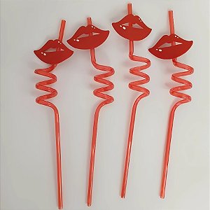 Canudo Espiral Rigido Vermelho - Boca - 27cm - 4 unidades - Rizzo