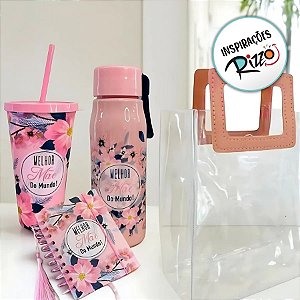 Kit Dia Das Mães Com Sacola, Copo, Garrafa e Agenda - Melhor Mãe Do Mundo - 1 unidade - Rizzo