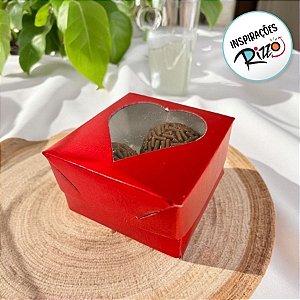 Caixa Para Doce Com Visor De Coração - 5,5x5x3cm - Vermelho Texturizado - 10 unidades - Assk - Rizzo