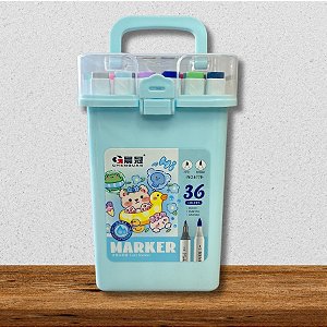 Kit Canetinhas Marcadores Para Colorir Com Maleta Azul - 36 unidades - Rizzo