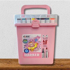 Kit Canetinhas Marcadores Para Colorir Com Maleta Rosa - 48 unidades - Rizzo