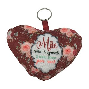 Chaveiro Almofada Coração - Mãe Como é Grande o meu Amor por Você - 10,5x8,5cm - 1 unidade - Rizzo