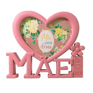 Porta Retrato Mãe com Moldura de Coração - Rosa - 1 unidade - Rizzo