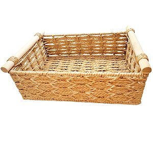 Cesta Decorativa Veredas de Fibra Natural com Alça de Madeira - 30x20x9,9cm - 1 unidade - Rizzo