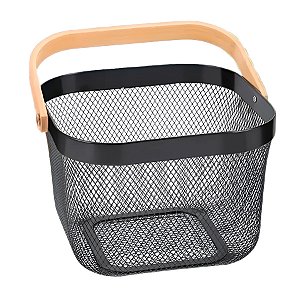 Cesta de Metal Preta com Alça de Madeira - 24x24x18cm - 1 unidade - Rizzo