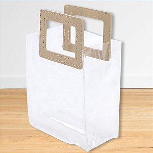 Sacola Transparente PVC Com Alça Retangular Couro Bege - 25x22x12cm - 1 unidade - Cromus - Rizzo