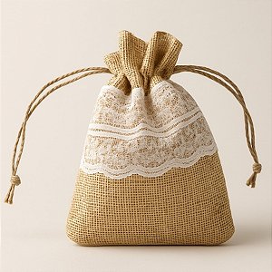Saco de Juta Com Renda Para Lembrancinha - 9x12cm - 10 unidades - Rizzo
