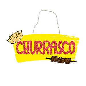 Placa De Sinalização Em MDF Colorida Churrasco De Festa Junina - 30x11,5cm - 1 unidade - Rizzo