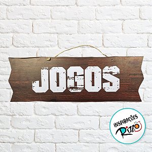 Placa de Sinalização Jogos De Festa Junina em MDF - Madeira Escura - 41x16,5cm - 1 unidade - Rizzo