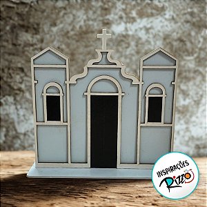 Igreja em MDF De Festa Junina - Azul Bebê - 21x20cm - 1 unidade - Rizzo