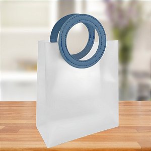 Sacola Transparente PVC com Alça Redonda de Couro Azul - 26x32x14,5cm - 1 unidades - Rizzo