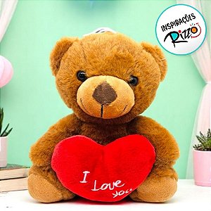 Urso De Pelúcia Com Coração "I love you" - Marrom - 21cm - 1 unidade - Rizzo