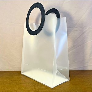 Sacola Transparente PVC com Alça Redonda de Couro Preto - 21x23x10cm - 1 unidades - Rizzo