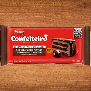 Cobertura em Barra Fracionada Chocolate Meio Amargo Confeiteiro - 500g - 1 unidades - Harald - Rizzo
