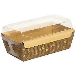 Forma Bolo Inglês Abas com Tampa  Decorado 100g - Marrom Claro - 10x6x5cm - 5 unidades - Sulformas - Rizzo