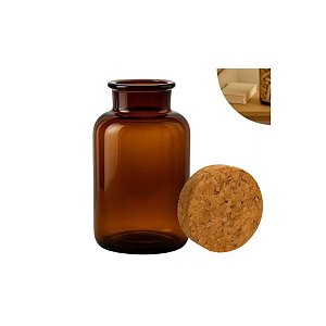 Frasco de Vidro Âmbar com Rolha de Cortiça - 500ml - 8x17cm - 1 unidade - Rizzo