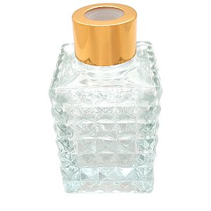 Frasco para Aromatizador e Difusor de Vidro Bucarest  com Tampa Dourada- Transparente - 70ml - 1 unidade - Rizzo